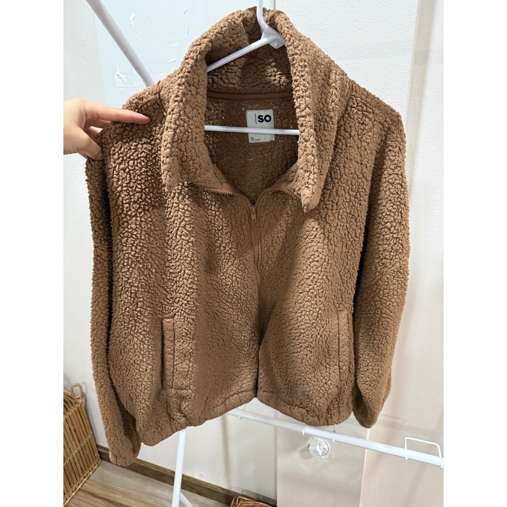 Cozycore Cozy Comfy Brown Neutral SO Sherpa Zip Up Jacket Size XL